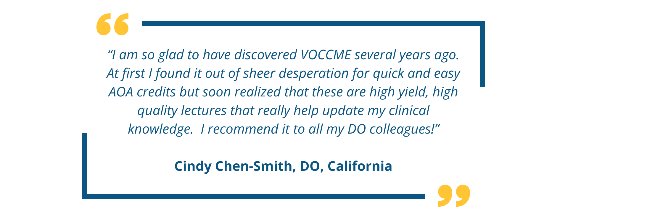 “This year’s conference Magnificent! I am a nephrologist who…found the VOCcme program several years ago and continue to be impressed by the variety of topics and incredible talent and credentials